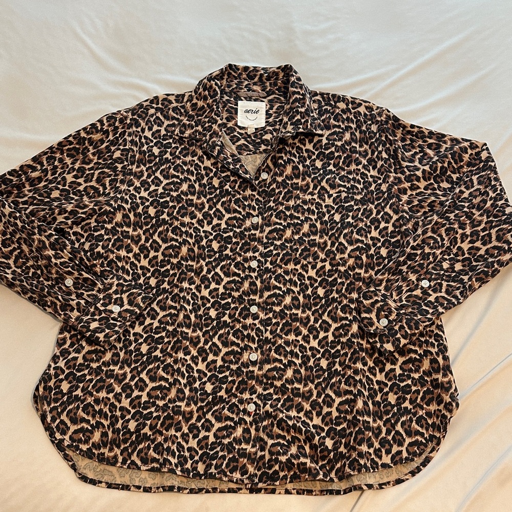 Aerie Leopard Print Button-Up Shirt (Small)